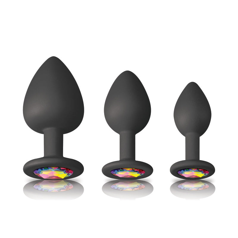 NS Novelties | Glams Spades Trainer Kit - Black Butt Plugs with Gems - Set of 3 Sizes