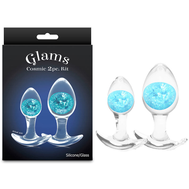 NS Novelties | Glams Cosmic 2pc Kit - Clear/Blue Butt Plugs - Set of 2 Sizes
