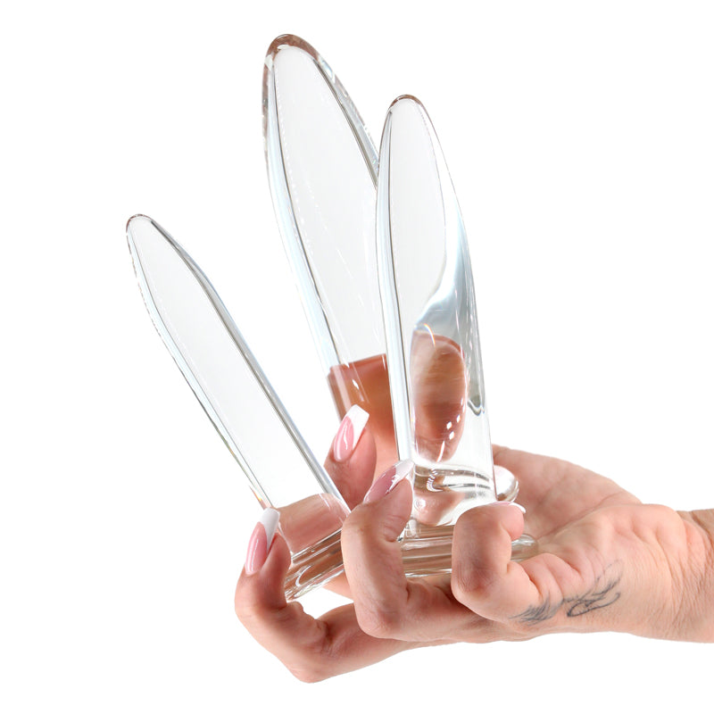 NS Novelties Crystal - 3pc Trainer Kit - Clear Glass Anal Plugs - Set of 3 Sizes
