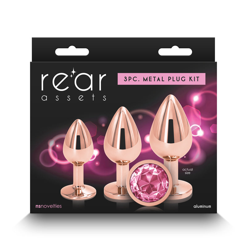NS Novelties | Rear Assets Trainer Kit - Rose Gold Metallic Butt Plugs with Pink Gems - Set of 3 Sizes