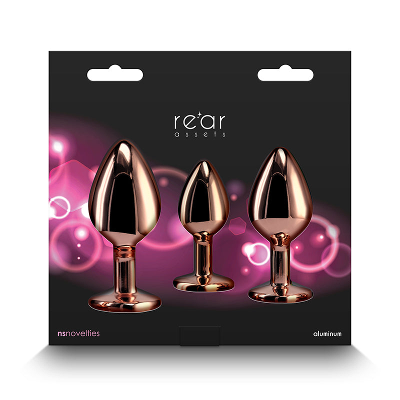 NS Novelties | Rear Assets Trainer Kit - Rose Gold Metallic Butt Plugs with Pink Gems - Set of 3 Sizes