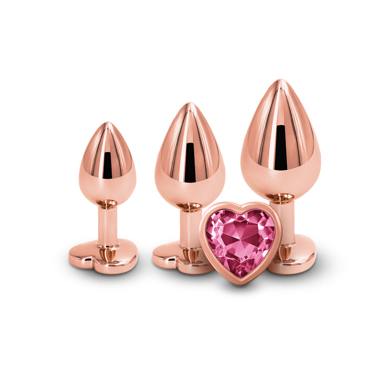 NS Novelties | Rear Assets Trainer Kit - Rose Gold Metallic Butt Plugs with Pink Hearts - Set of 3 Sizes