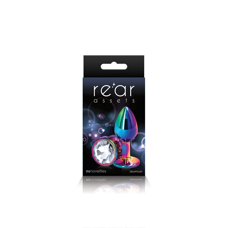 NS Novelties | Rear Assets Multi Coloured Small Metal Butt Plug with Clear Gem Base
