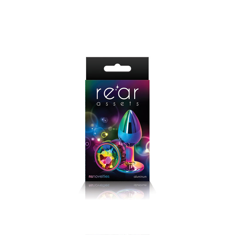 NS Novelties | Rear Assets Multi Coloured Small Metal Butt Plug with Rainbow Gem Base