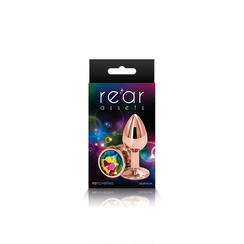NS Novelties | Rear Assets Rose Gold Small Metal Butt Plug with Rainbow Gem Base