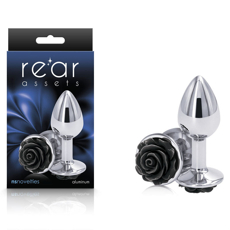 NS Novelties | Rear Assets Rose - Small - Chrome 7.6cm Metal Butt Plug with Black Rose Base