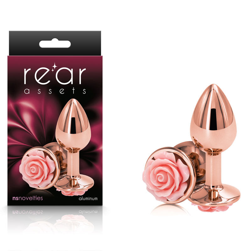 NS Novelties | Rear Assets Rose - Small - Rose Gold 7.6cm Metal Butt Plug with Pink Rose Base