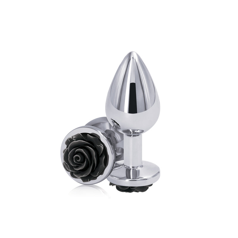 NS Novelties | Rear Assets Rose - Medium - Chrome 7.6cm Metal Butt Plug with Black Rose Base