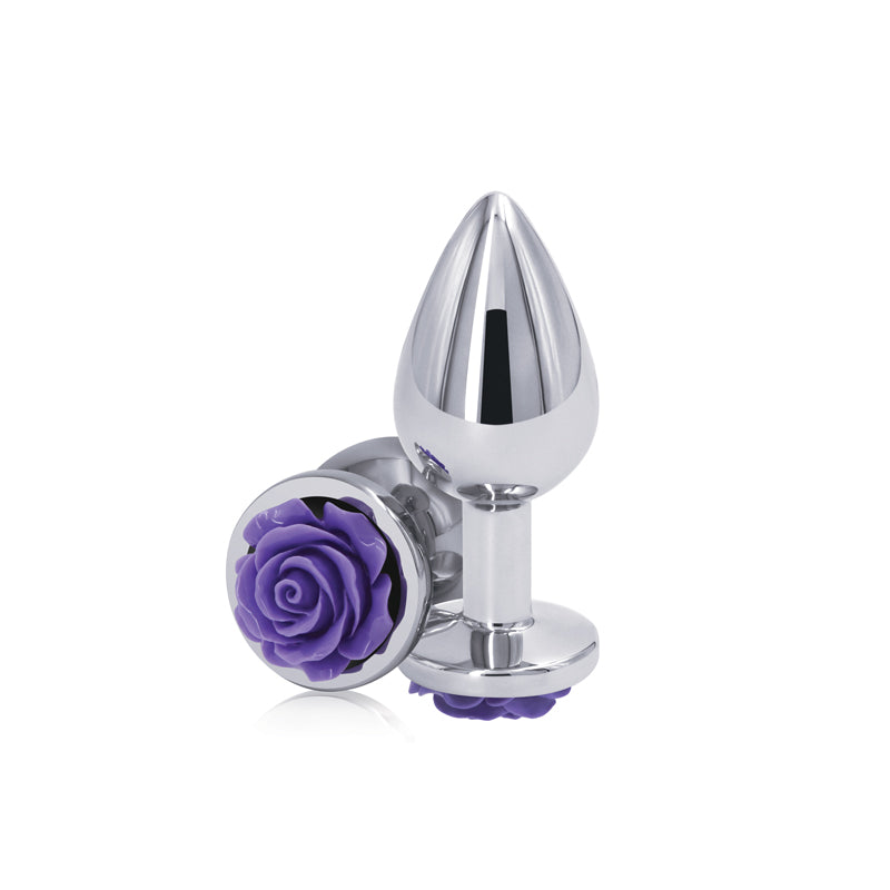 NS Novelties | Rear Assets Rose - Medium - Chrome 7.6cm Metal Butt Plug with Purple Rose Base