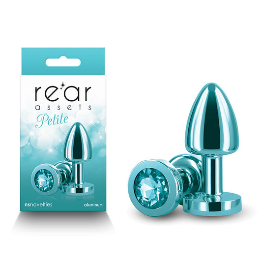 NS Novelties | Rear Assets Petite - Teal 6cm Metal Butt Plug with Teal Round Gem Base