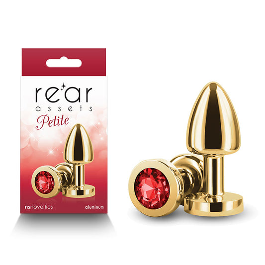 NS Novelties | Rear Assets Petite - Gold 6cm Metal Butt Plug with Red Round Gem Base