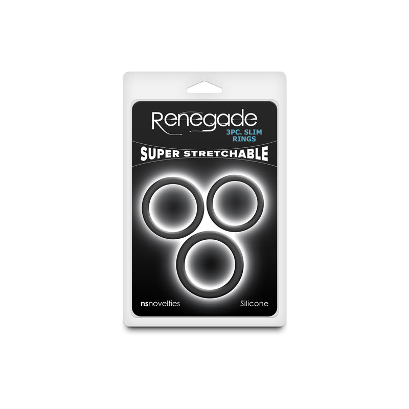 NS Novelties | Renegade 3pc Slim Rings - Black Cock Rings - Set of 3 Sizes