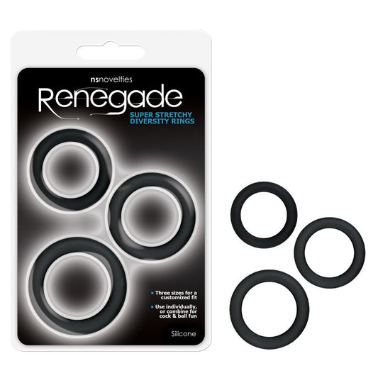 NS Novelties | Renegade Diversity Rings - Black Cock Rings - Set of 3 Sizes