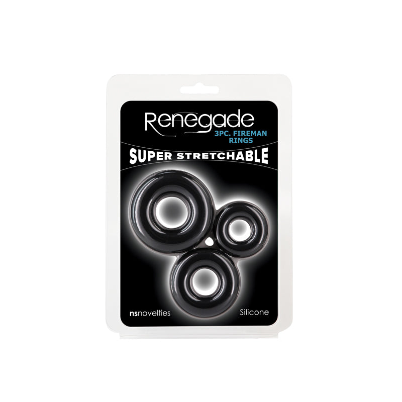 NS Novelties | Renegade 3pc Fireman Rings - Black Cock Rings - Set of 3 Sizes