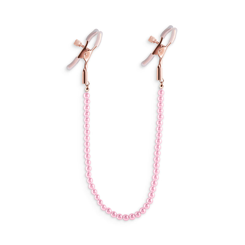 NS Novelties Bound Nipple Clamps - DC1 - Gold Nipple Clamps with Pink Pearl Chain
