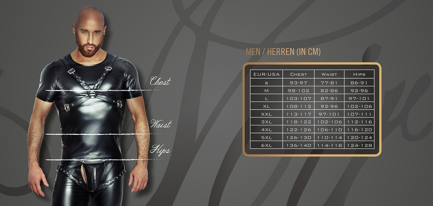 Noir Wetlook T-Shirt with Snake Wetlook Sleeves Size S/M/L/XL