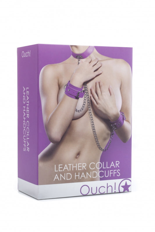Shots Toys | OUCH! Leather Collar and Handcuffs Purple