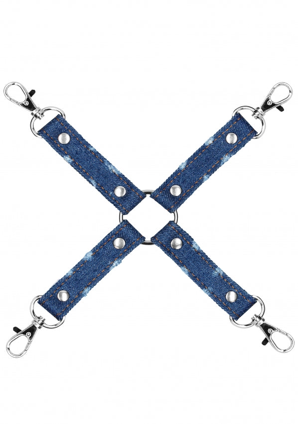Shots Toys | Ouch! Denim Hog Tie - Roughend Denim Style - Blue