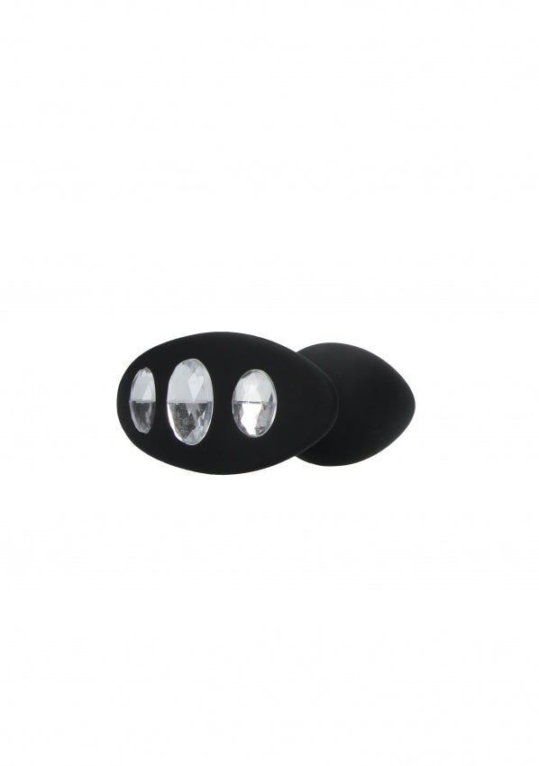 Shots Toys | OUCH! Large Diamond Butt Plug With Handle - Black 8.6 cm Butt Plug with Gem Base