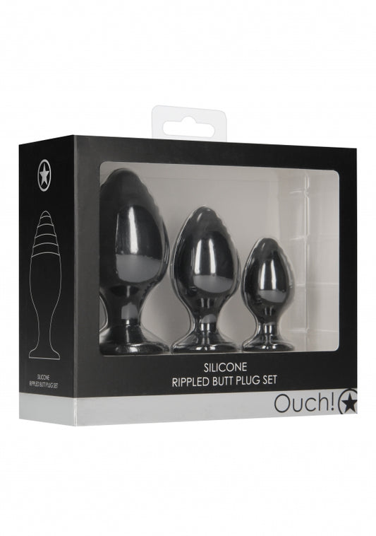 Shots Toys | OUCH! Rippled Butt Plug Set - Black
