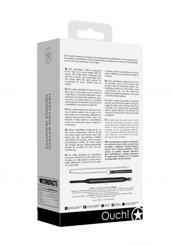 Shots Toys | Ouch! Diamond Studded Collar W/ Leash - Black