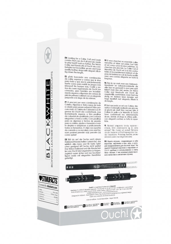 Shots Toys | OUCH! Bonded Leather Collar With Handcuffs - With Adjustable Straps and Chain