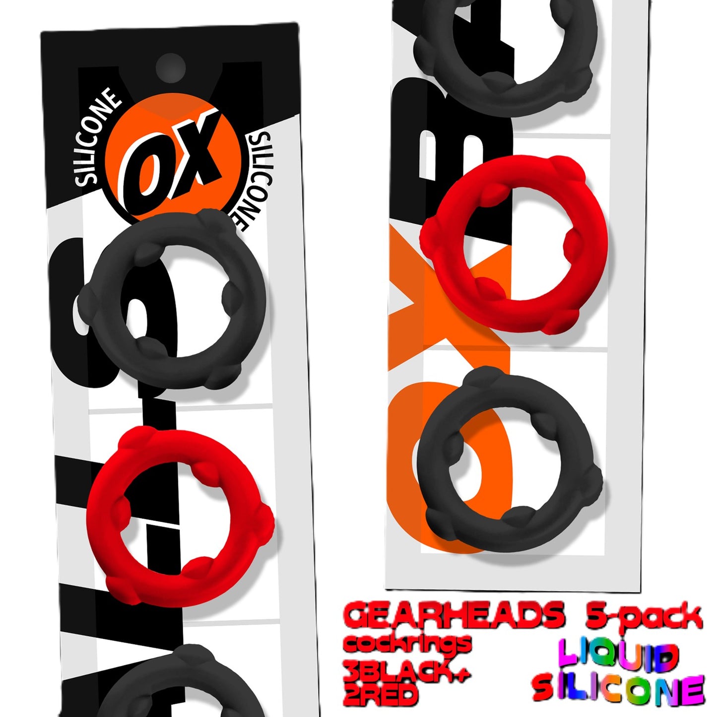 OxBalls Gearheads Spinner Liquid Silicone Rings Red/Black 5-Pack