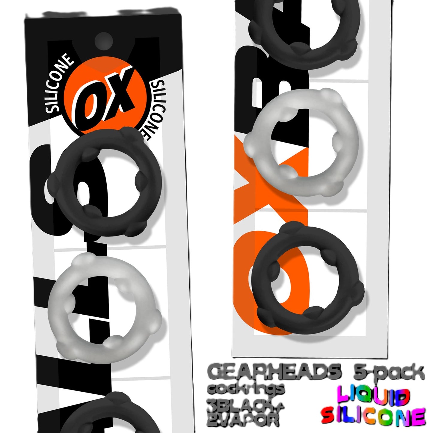 OxBalls Gearheads Spinner Liquid Silicone Rings Black/Vapor 5-Pack