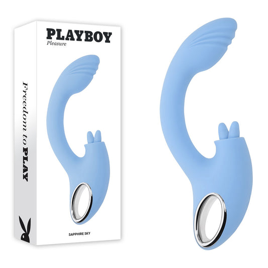 Playboy Pleasure SAPPHIRE SKY - Blue 21.6cm Vibrator with Double Tongue Stimulator