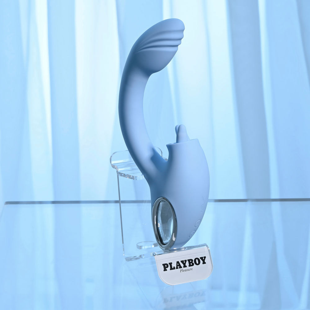 Playboy Pleasure SAPPHIRE SKY - Blue 21.6cm Vibrator with Double Tongue Stimulator