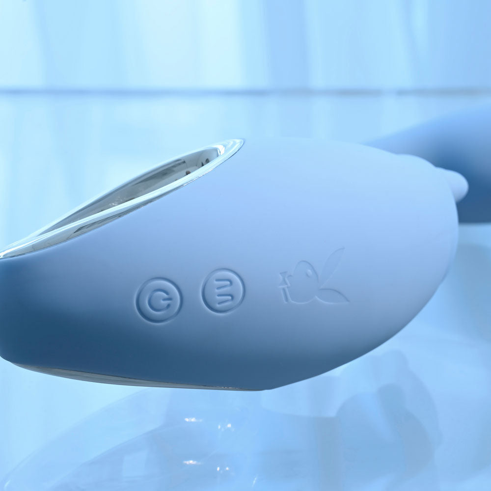 Playboy Pleasure SAPPHIRE SKY - Blue 21.6cm Vibrator with Double Tongue Stimulator
