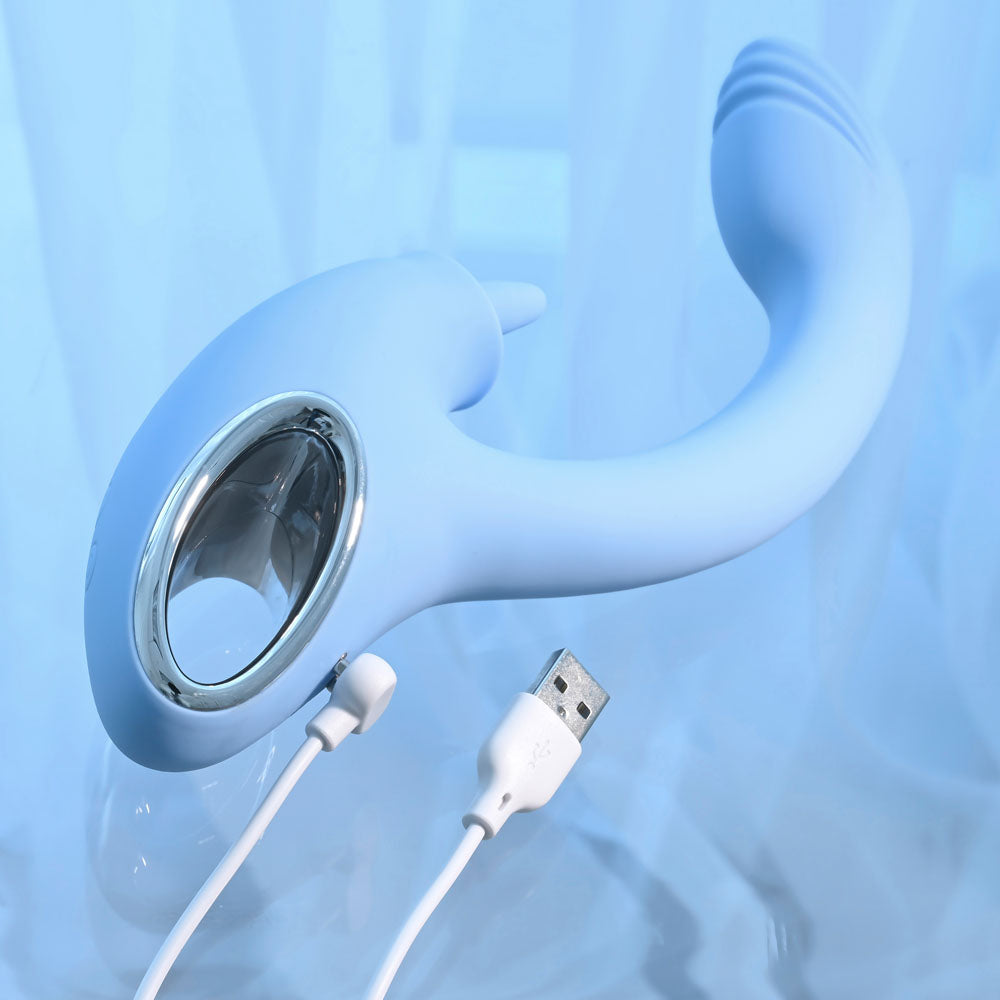 Playboy Pleasure SAPPHIRE SKY - Blue 21.6cm Vibrator with Double Tongue Stimulator