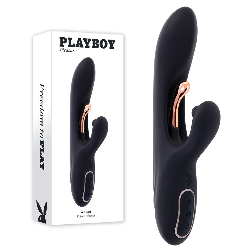 Playboy Pleasure AUREUS Black 22.7cm Rabbit Vibrator with G-Spot Tickling