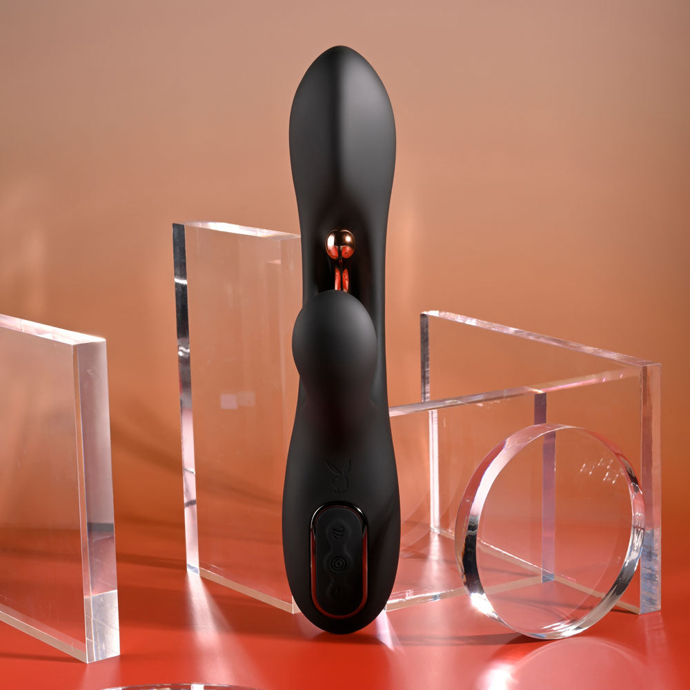 Playboy Pleasure AUREUS Black 22.7cm Rabbit Vibrator with G-Spot Tickling