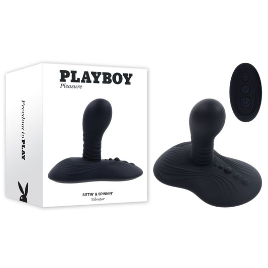 Playboy Pleasure SITTIN & SPINNIN - Black Spinning Vibrator & Grinder Pad with Remote