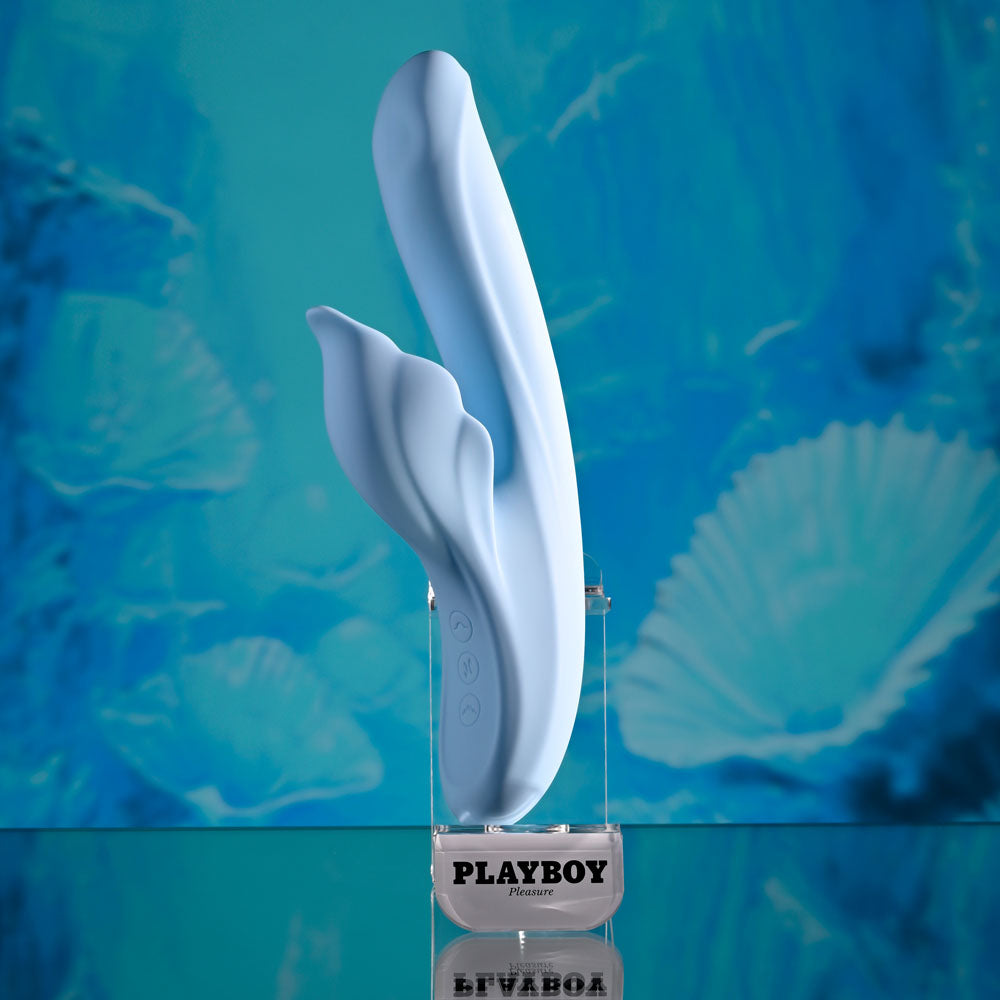 Playboy Pleasure IN BLOOM - Blue 23.5cm Thrusting Tapping & Heating Dual Vibrator