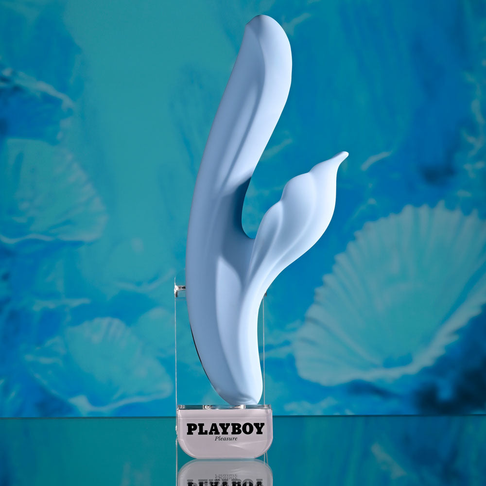 Playboy Pleasure IN BLOOM - Blue 23.5cm Thrusting Tapping & Heating Dual Vibrator