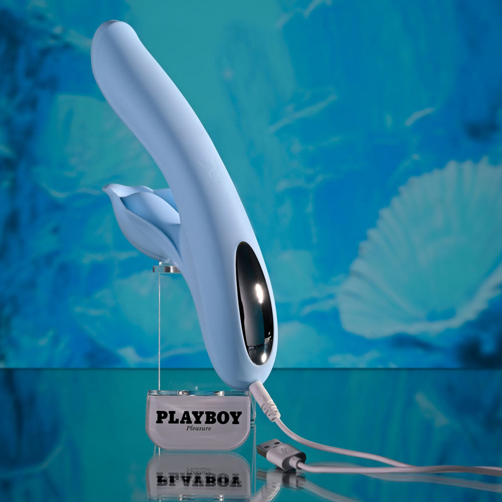 Playboy Pleasure IN BLOOM - Blue 23.5cm Thrusting Tapping & Heating Dual Vibrator