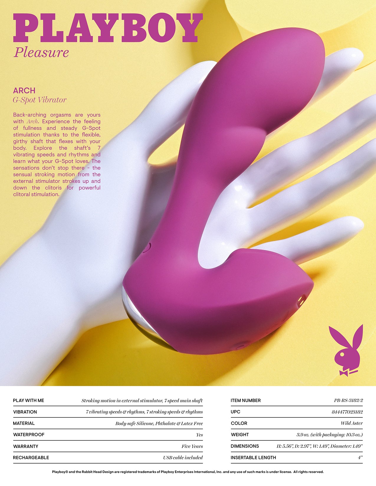 Playboy Pleasure ARCH Purple 14.1cm USB Rechargeable G-Spot Vibrator