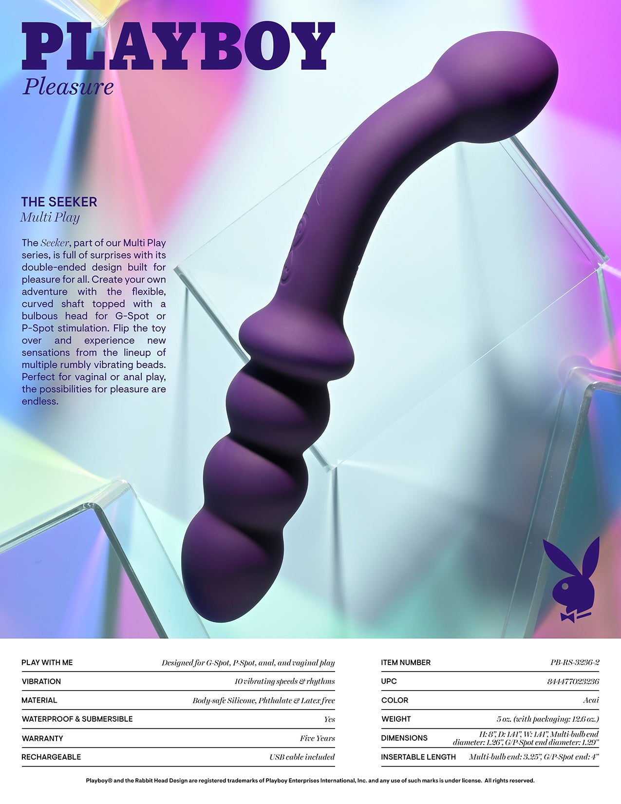 Playboy Pleasure THE SEEKER Purple 20.3cm USB Rechargeable Double Ended Vibrator