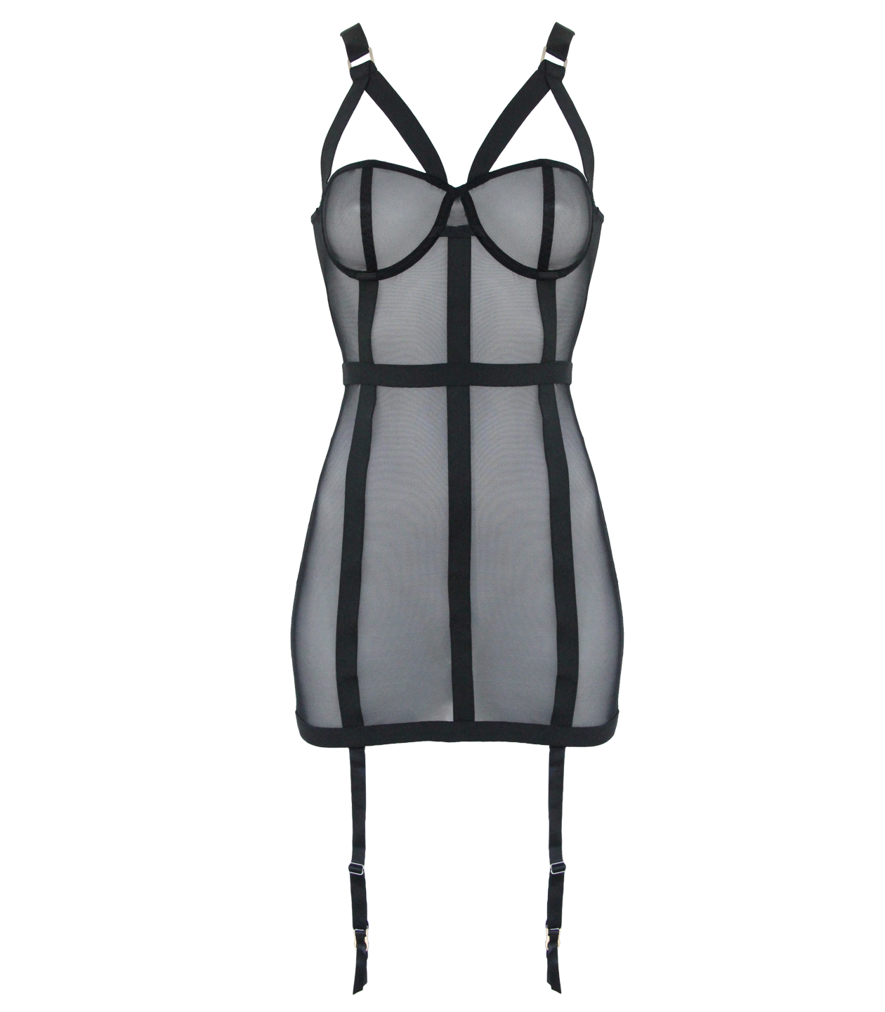 Muse Lingerie Black Mesh Dress With Elastic Banding PL009BLK Size S/M/L/XL