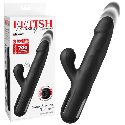 Pipedream Fetish Fantasy Series Sonix Silicone Thruster - Black 22cm Thrusting Vibrator with Flicking Clit Stim