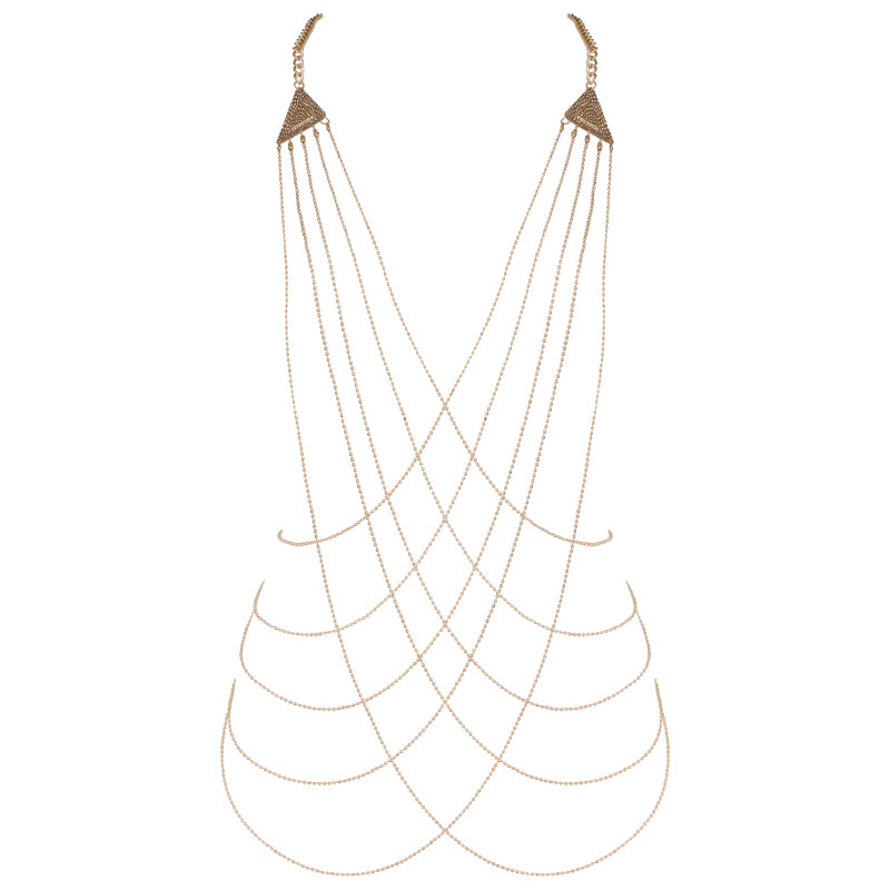 Muse Lingerie Gold Curb Chain And Bead Chains Body Harness PH002GLD One Size