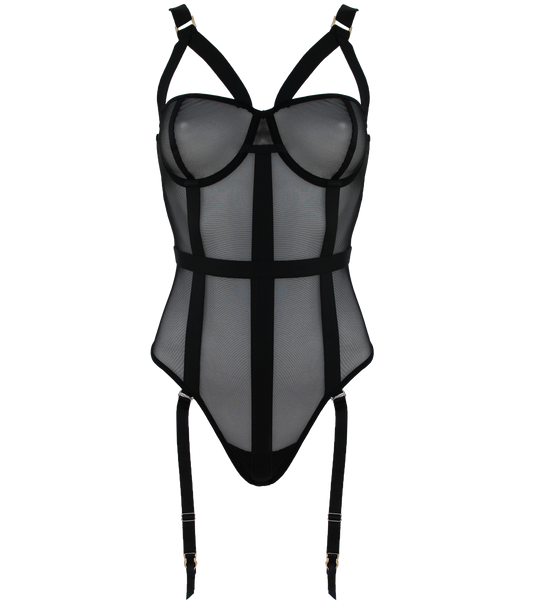 Muse Lingerie Black Mesh One Piece Teddy Size PD002BLK S/M/L/XL