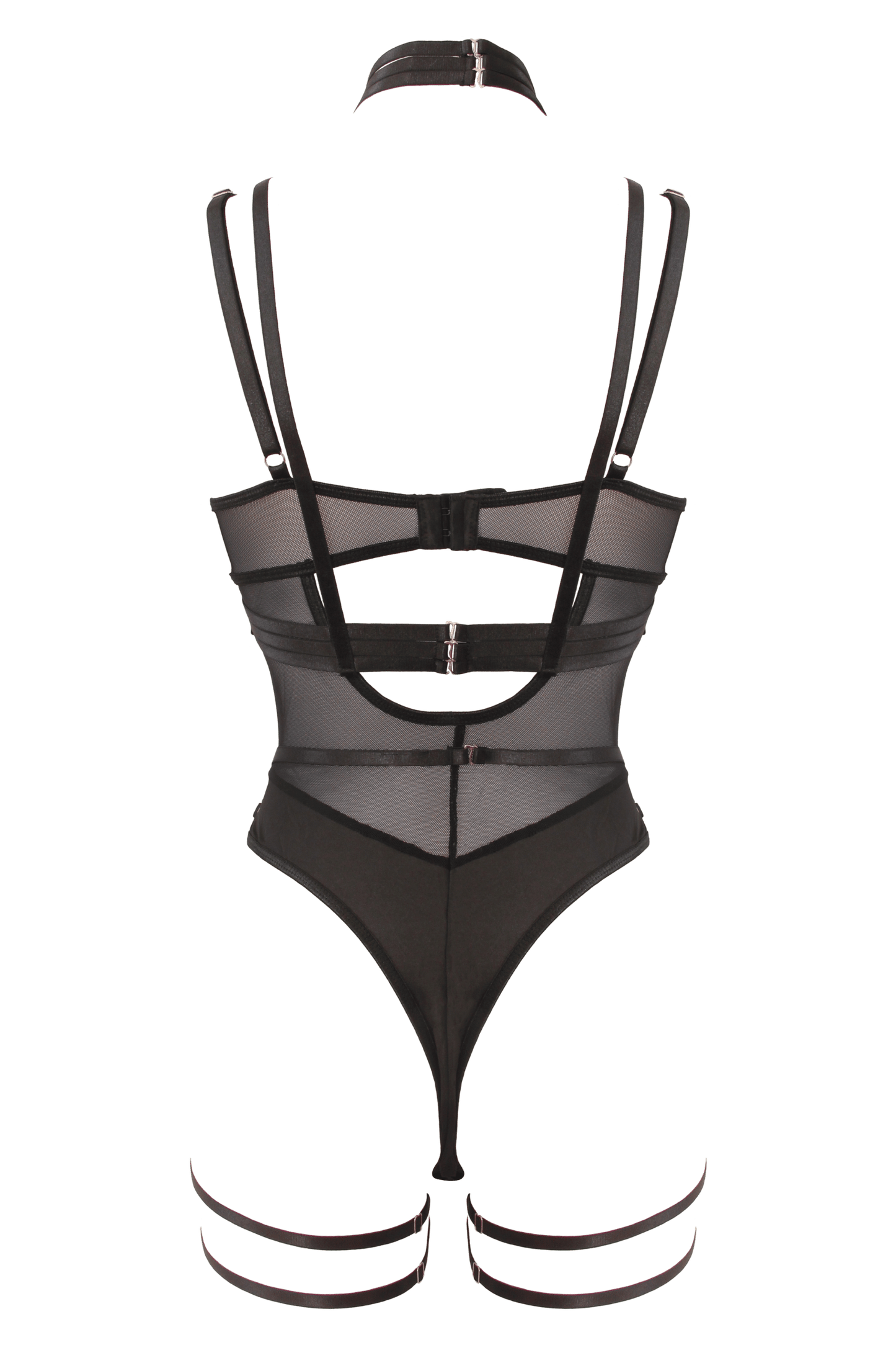 Muse Lingerie 3 Piece Bodysuit With Elastic Brace Top And Garter Belt Black Size S/M/L