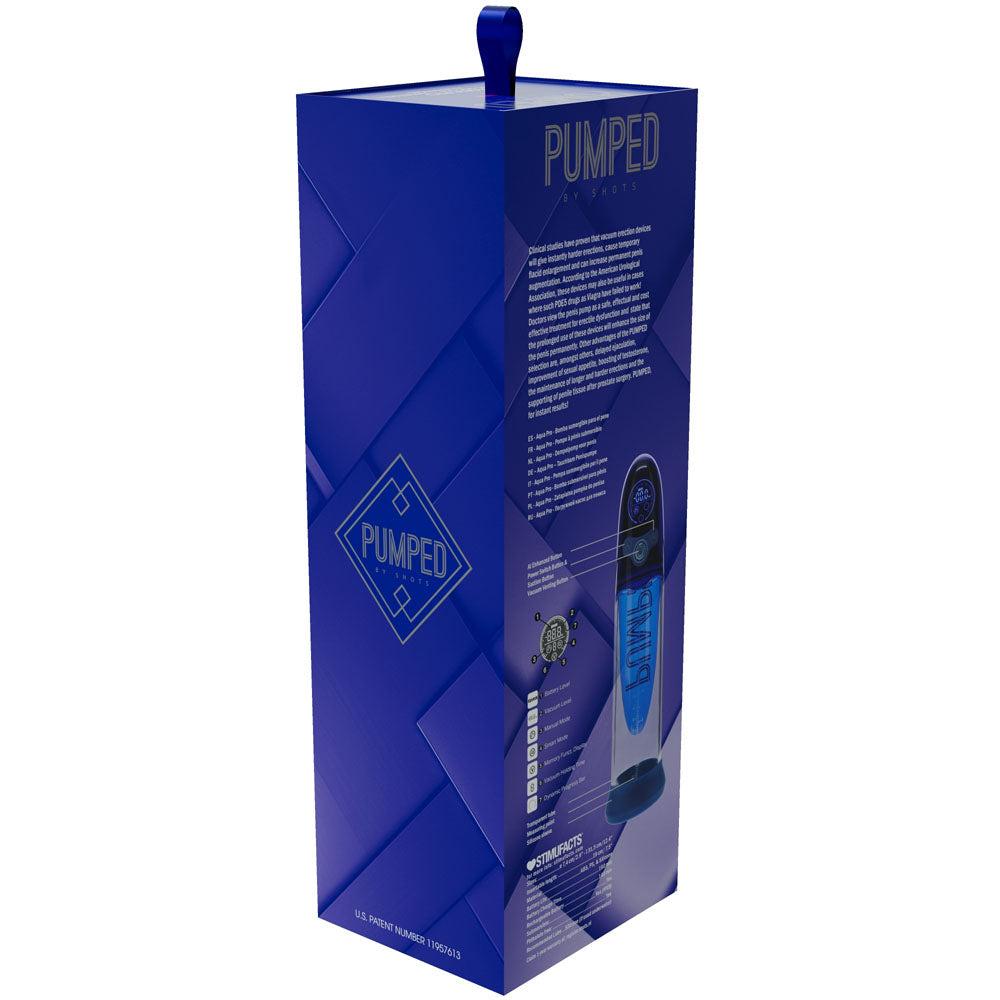 Shots Toys | PUMPED Aqua-Pro Auto Pump - Blue/Clear AI-Enabled Submersible Auto Penis Pump