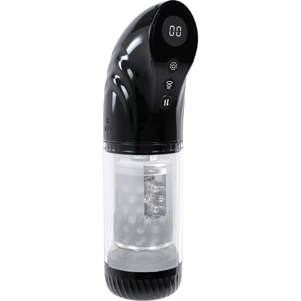Shots Toys | PUMPED Strokemate - Black/Clear Sucking Rotating and Thrusting Auto Masturbator