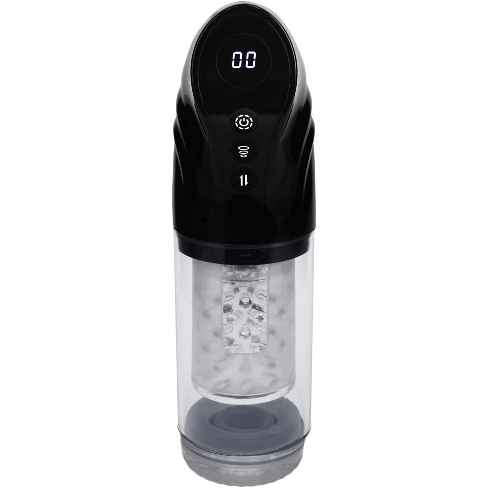 Shots Toys | PUMPED Strokemate - Black/Clear Sucking Rotating and Thrusting Auto Masturbator