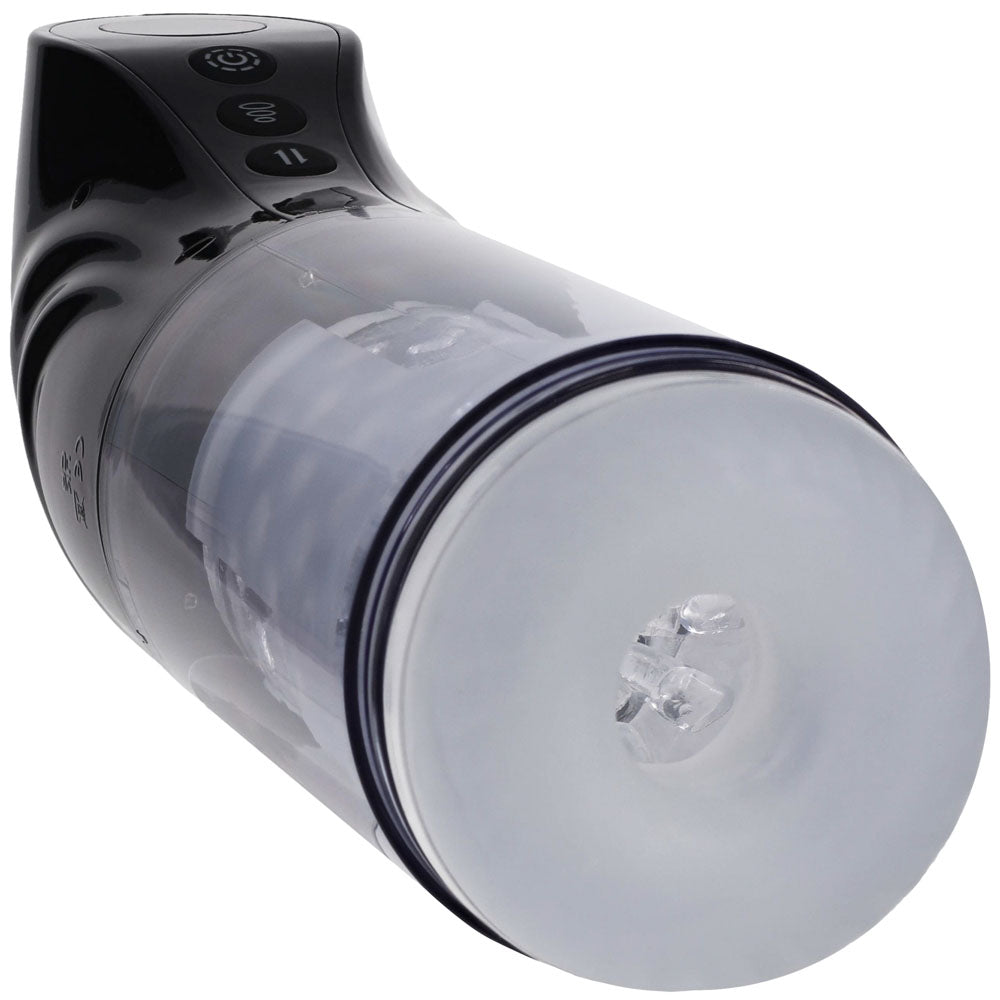 Shots Toys | PUMPED Strokemate - Black/Clear Sucking Rotating and Thrusting Auto Masturbator