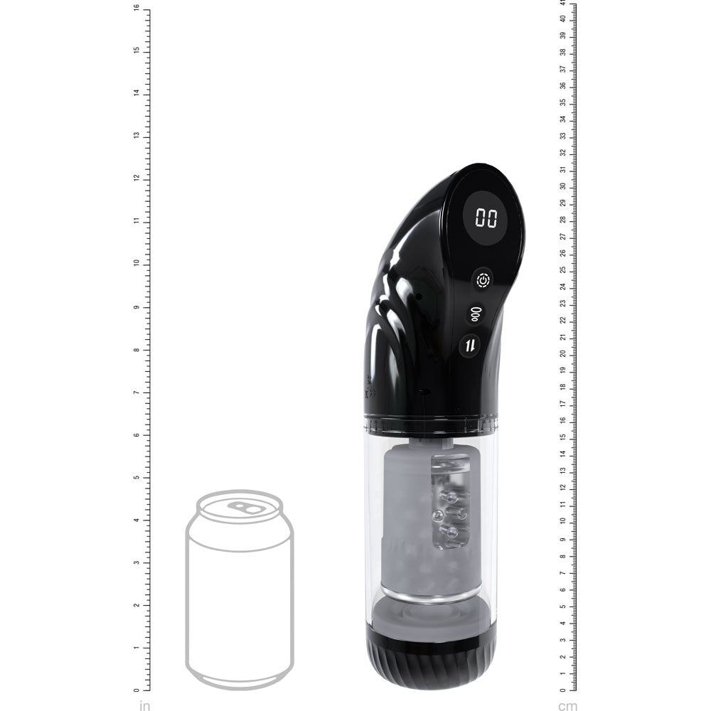 Shots Toys | PUMPED Strokemate - Black/Clear Sucking Rotating and Thrusting Auto Masturbator